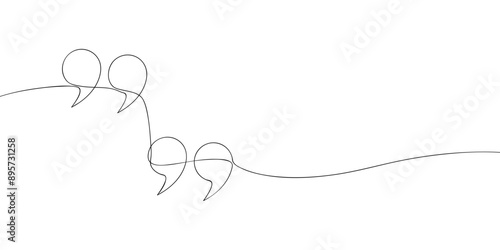 A single line drawing of a quotation marks. Continuous line quote symbol icon. One line icon. Vector illustration.