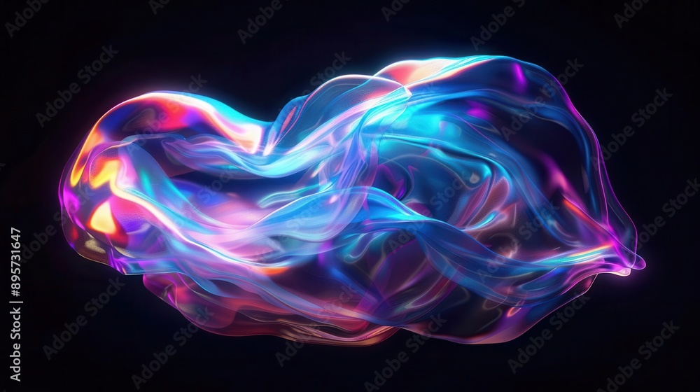 vibrant holographic blob with iridescent reflections floating against a deep black background fluid organic shape with mesmerizing rainbow hues creates a surreal otherworldly effect vibrant holographic blob with iridescent reflections floating against a deep black background fluid organic shape with mesmerizing rainbow hues creates a surreal otherworldly effect