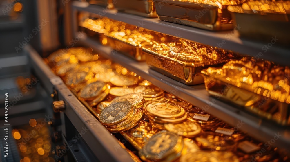 Digital black hole photocopier duplicating golden bitcoins, Digital black hole photocopier duplicating golden bitcoins,