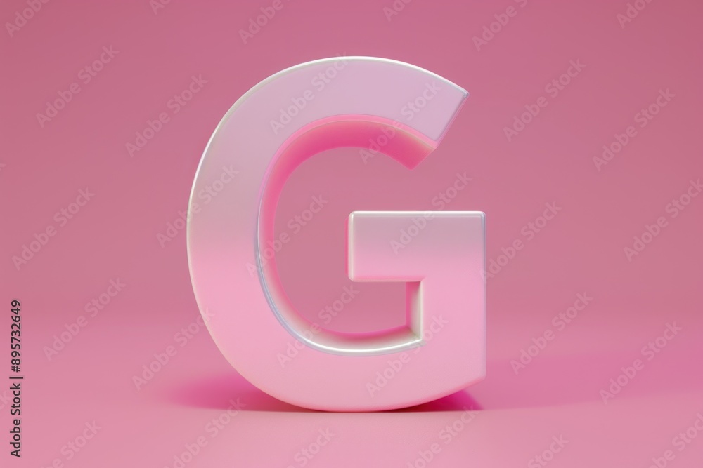 Glossy light pink letter G on pink background standing upright. Glossy light pink letter G on pink background standing upright.
