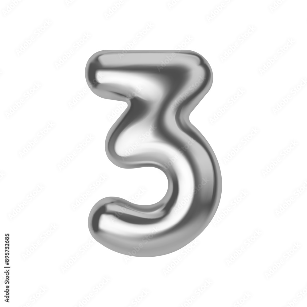 Silver number 3. Foil and latex balloon number three in 3d style. Realistic design elements isolated on white background. Vector illustration Silver number 3. Foil and latex balloon number three in 3d style. Realistic design elements isolated on white background. Vector illustration