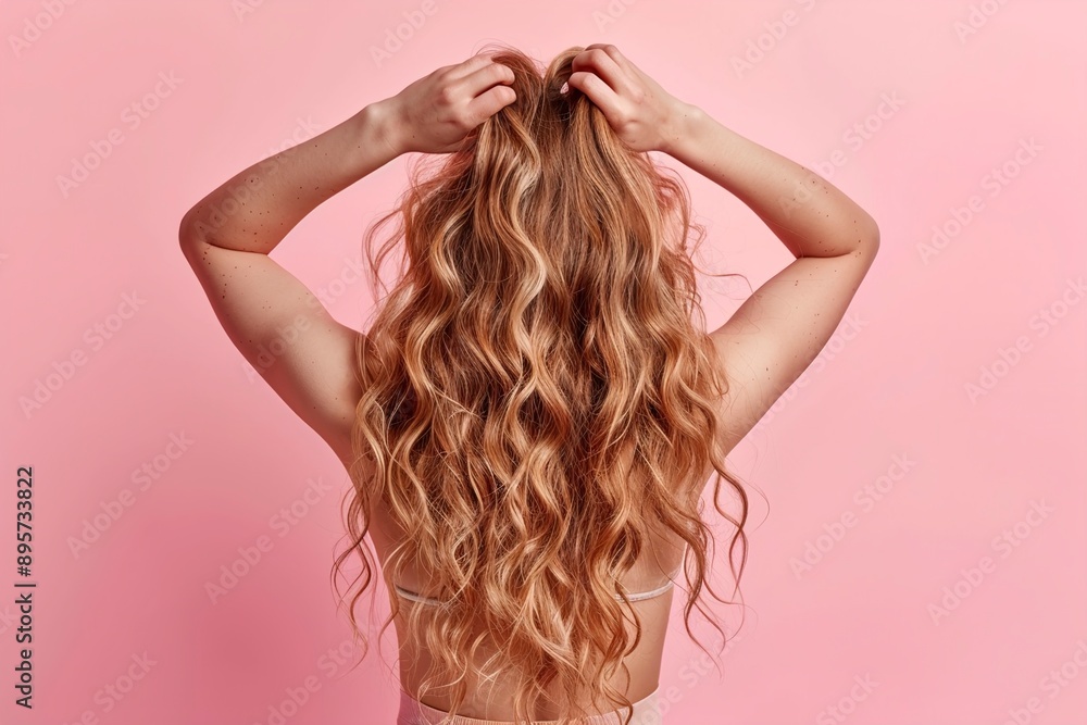 A Rear back behind view portrait of attractive wavy- A Rear back behind view portrait of attractive wavy-