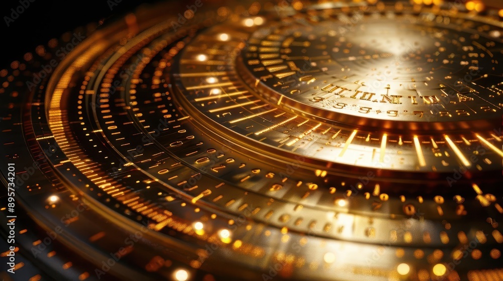 Digital golden sundial casting binary shadow, crypto time measurement, Digital golden sundial casting binary shadow, crypto time measurement,