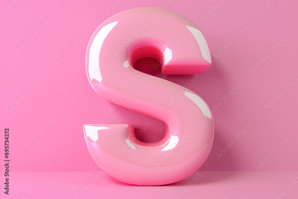 Glossy pastel pink letter S on a solid pink background. Glossy pastel pink letter S on a solid pink background.