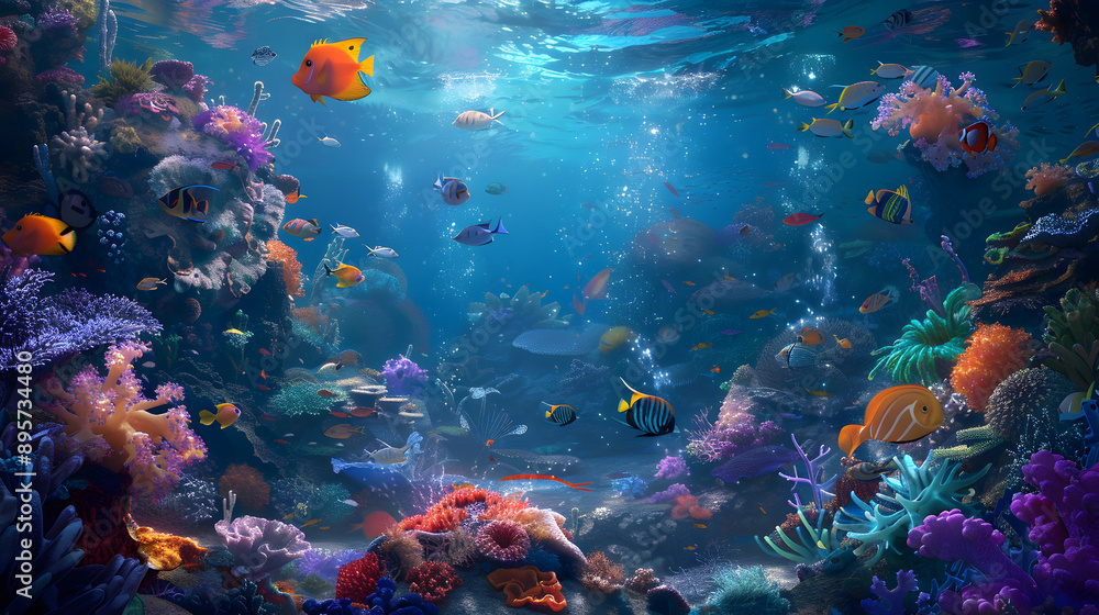 Naklejka premium Coral reef with background illustration