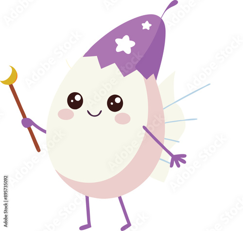 Enchanting egg fairy casts spells with wand. 