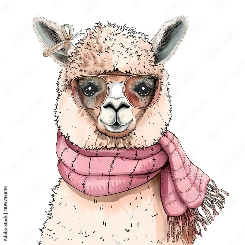 Obraz premium Alpaca Modern Boho animal fashion cartoon isolated whitebackground 16:9