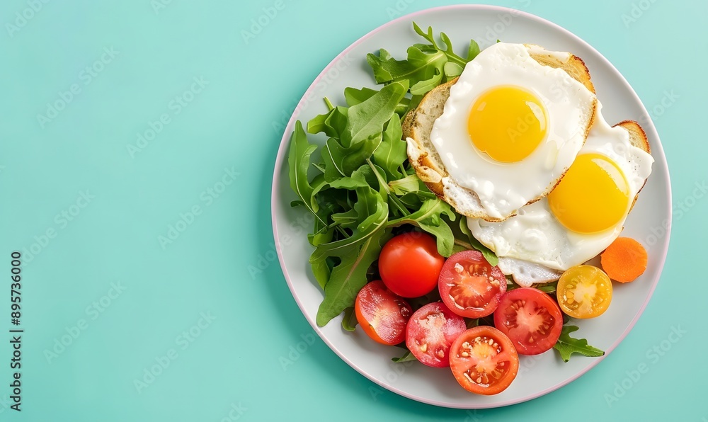 beautiful bright breakfast on a plate, Generative AI beautiful bright breakfast on a plate, Generative AI