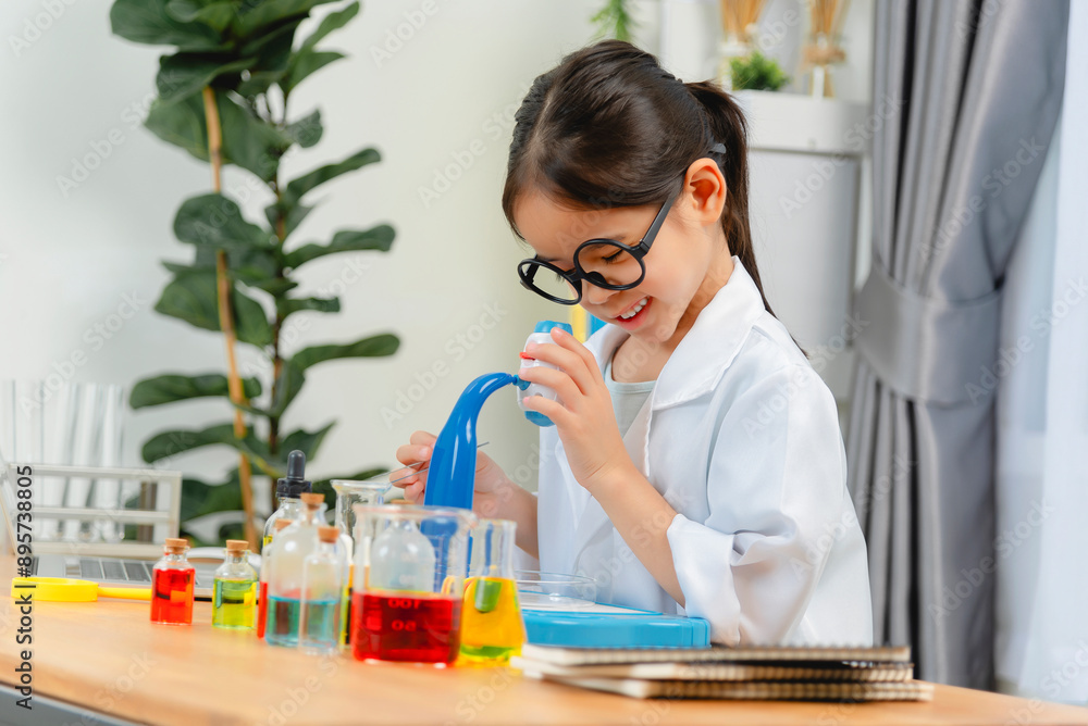 young Asia girl Scientist Conducting Experiment With Microscope In Laboratory young Asia girl Scientist Conducting Experiment With Microscope In Laboratory