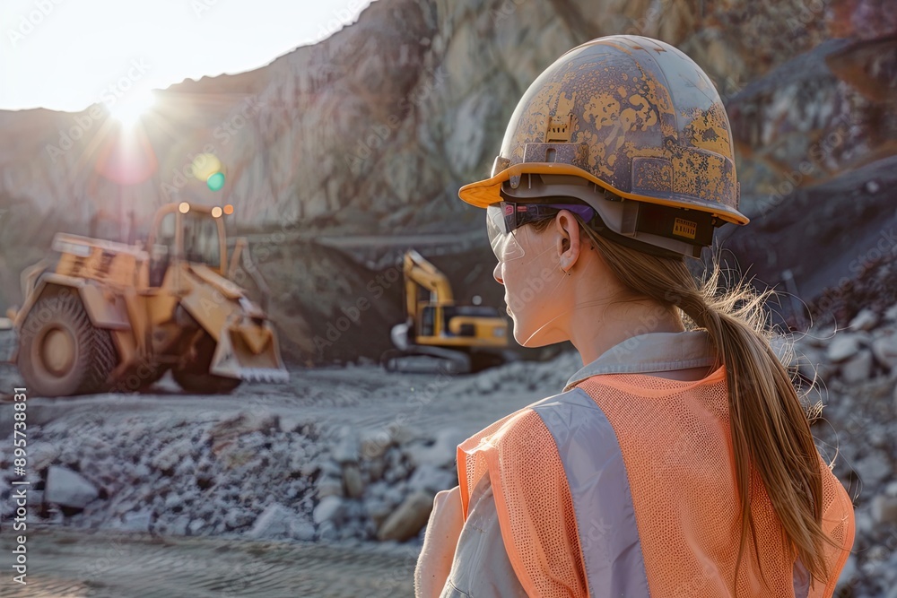 Woman Construction Worker in Mining Quarry Woman Construction Worker in Mining Quarry