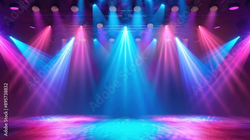 Stage With Lights. Concert Entertainment Background with Bright Lighting Devices © Vlad