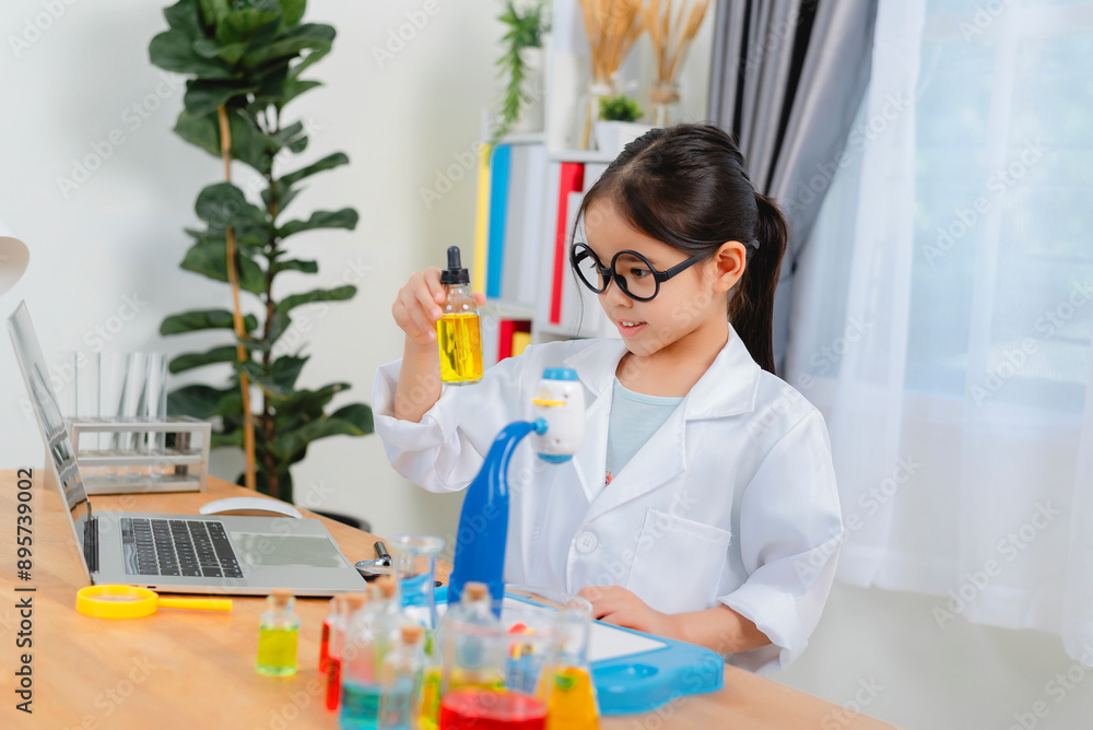 young Asia girl Scientist Conducting Experiment With Microscope In Laboratory young Asia girl Scientist Conducting Experiment With Microscope In Laboratory