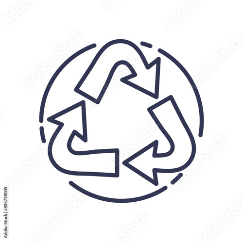 A simple recycling symbol with three arrows forming a triangle in a circular outline.