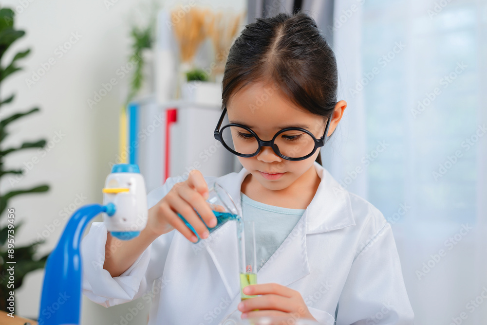 young Asia girl Scientist Conducting Experiment With Microscope In Laboratory young Asia girl Scientist Conducting Experiment With Microscope In Laboratory