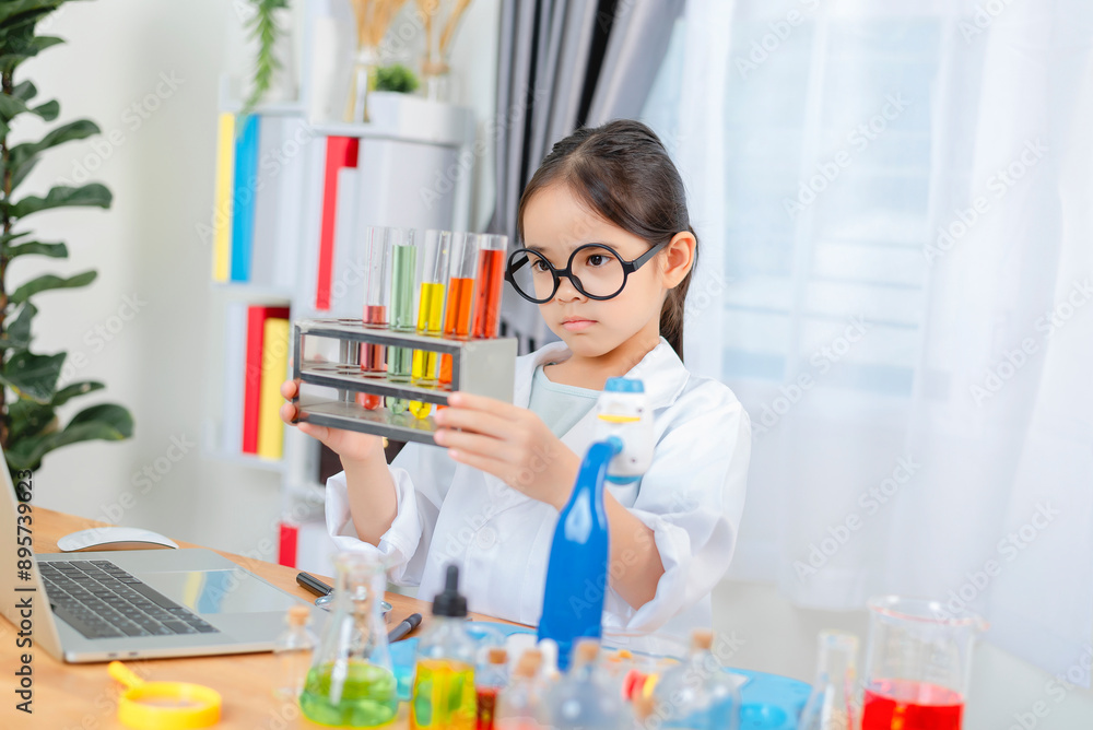 young Asia girl Scientist Conducting Experiment With Microscope In Laboratory young Asia girl Scientist Conducting Experiment With Microscope In Laboratory