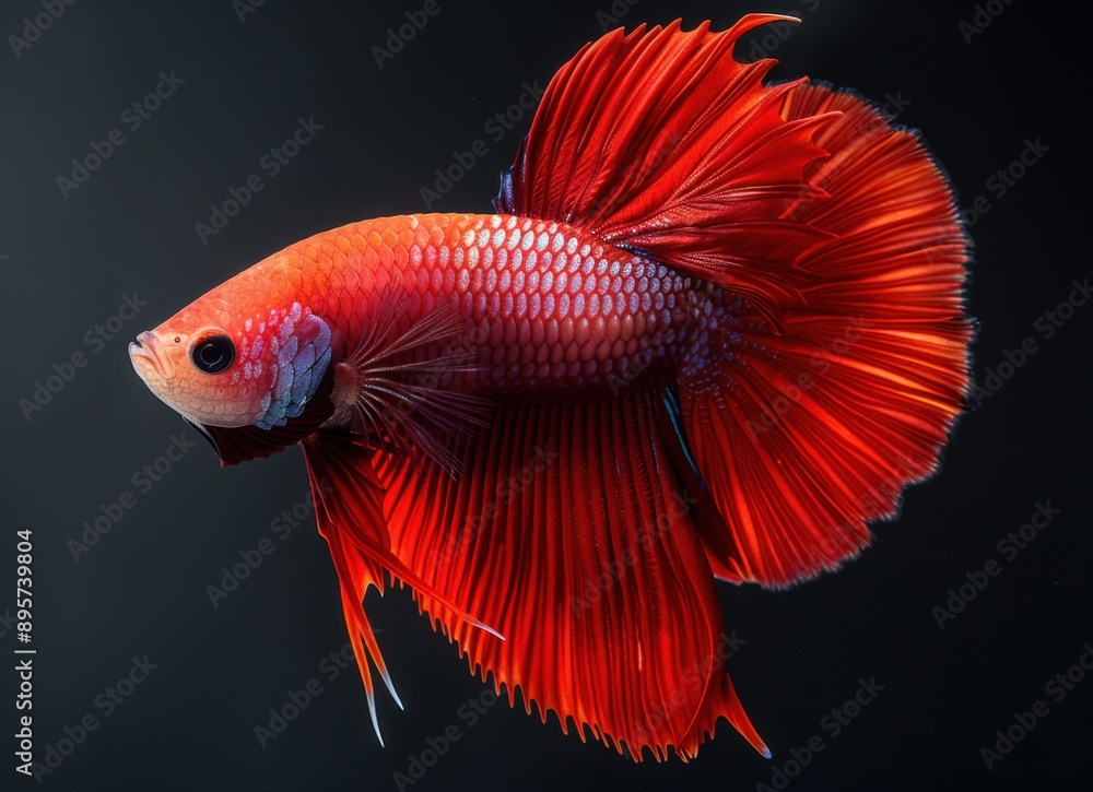 Red Betta Fish with Black Background Red Betta Fish with Black Background