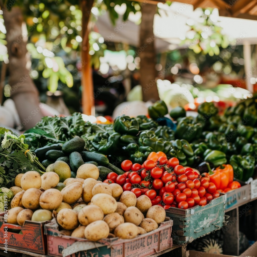 A farmer's market displaying a variety of seasonal produce, including fruits and vegetables. AI generated image. A farmer's market displaying a variety of seasonal produce, including fruits and vegetables. AI generated image.