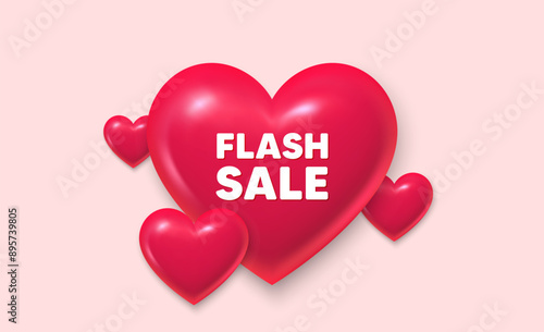 3d hearts love banner. Flash Sale tag. Special offer price sign. Advertising Discounts symbol. Flash sale message. Banner with 3d heart icon. Love Valentin template. Vector