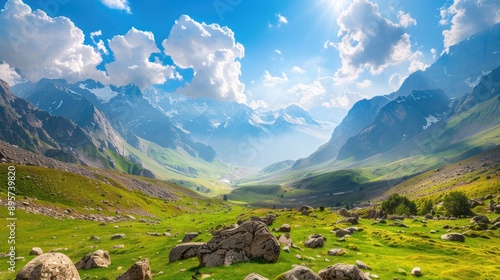 Beautiful mountain landscape featuring Mother of the World and Jarlu Valley from Karatyurek Pass photo