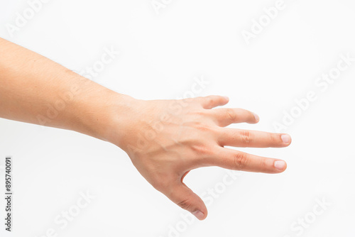 Extended Hand Gesture On White Background photo