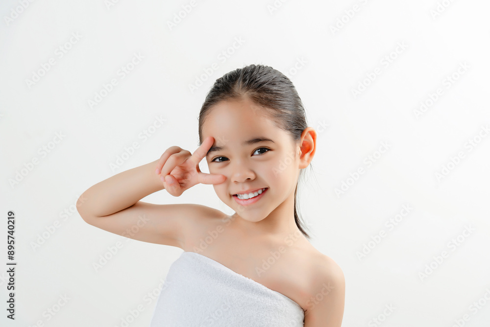 Adorable Girl Applying Facial Cream Smiling At Camera Adorable Girl Applying Facial Cream Smiling At Camera