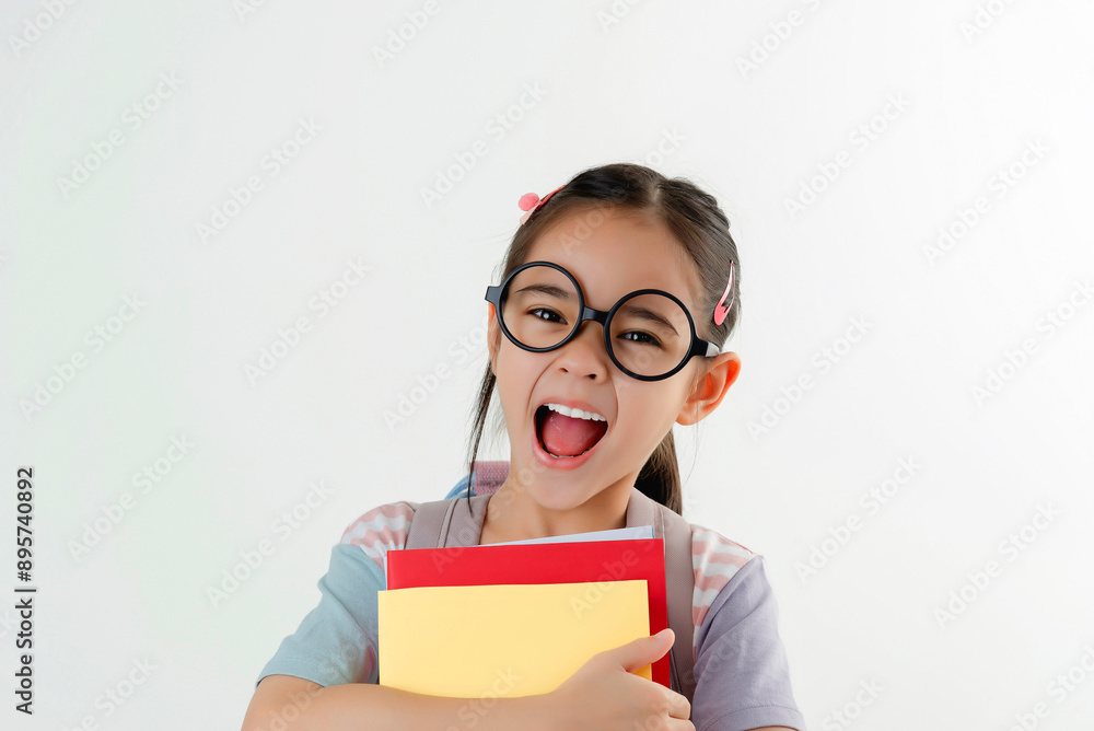 Happy Young Girl Wearing Graduation Cap and Glasses Holding Fist Up Happy Young Girl Wearing Graduation Cap and Glasses Holding Fist Up