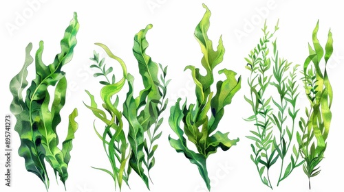 Wallpaper Mural Illustration of six aquatic plants with varying levels of detail, from fully bloomed to early sprouting. Torontodigital.ca