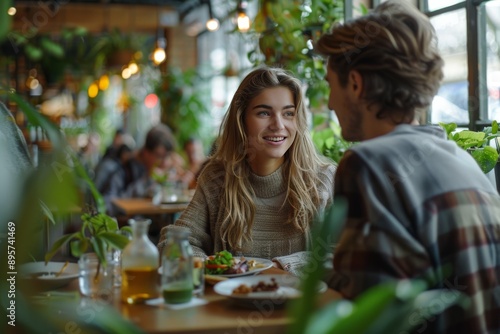 Young Couple Enjoying a Casual Lunch Together
