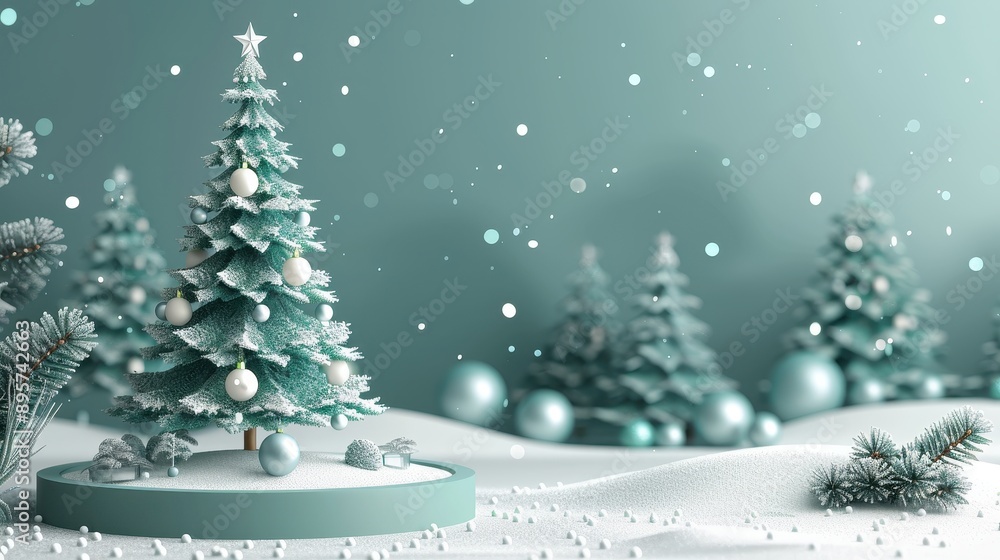 Christmas tree with white snowdrift,snowflakes,snow land,podium with bauble,Christmas theme stage podium mock up for product placement,Happy New Year. Celebrate party,Xmas Poster,web banner,festive. Christmas tree with white snowdrift,snowflakes,snow land,podium with bauble,Christmas theme stage podium mock up for product placement,Happy New Year. Celebrate party,Xmas Poster,web banner,festive.
