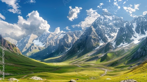 Stunning mountain landscape with Mother of the World and Jarlu Valley from Karatyurek Pass photo