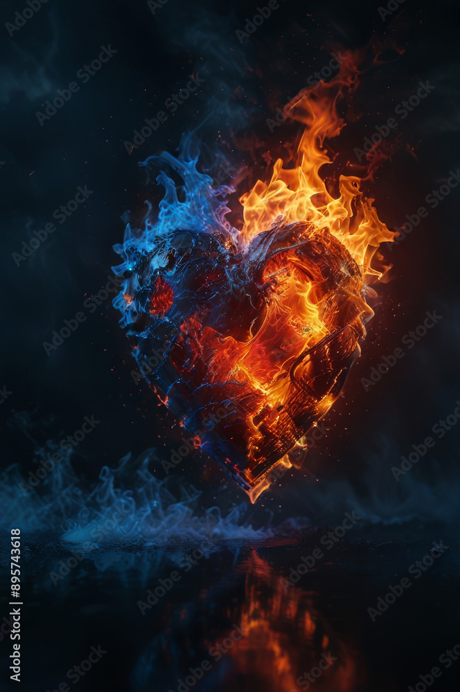 A fiery heart in bright neon colors. A fiery heart in bright neon colors.