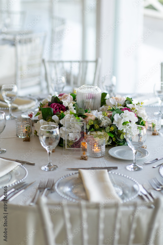 The elegant wedding table ready for guests. The elegant wedding table ready for guests.
