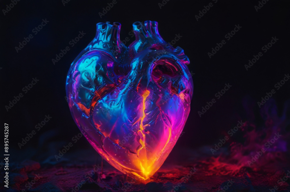 Neon heart on a dark background. Neon heart on a dark background.