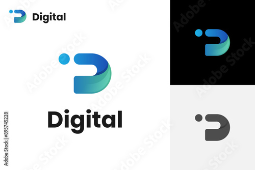 Abstract letter d with dots logo icon design for speed tech system and brand identity logo template