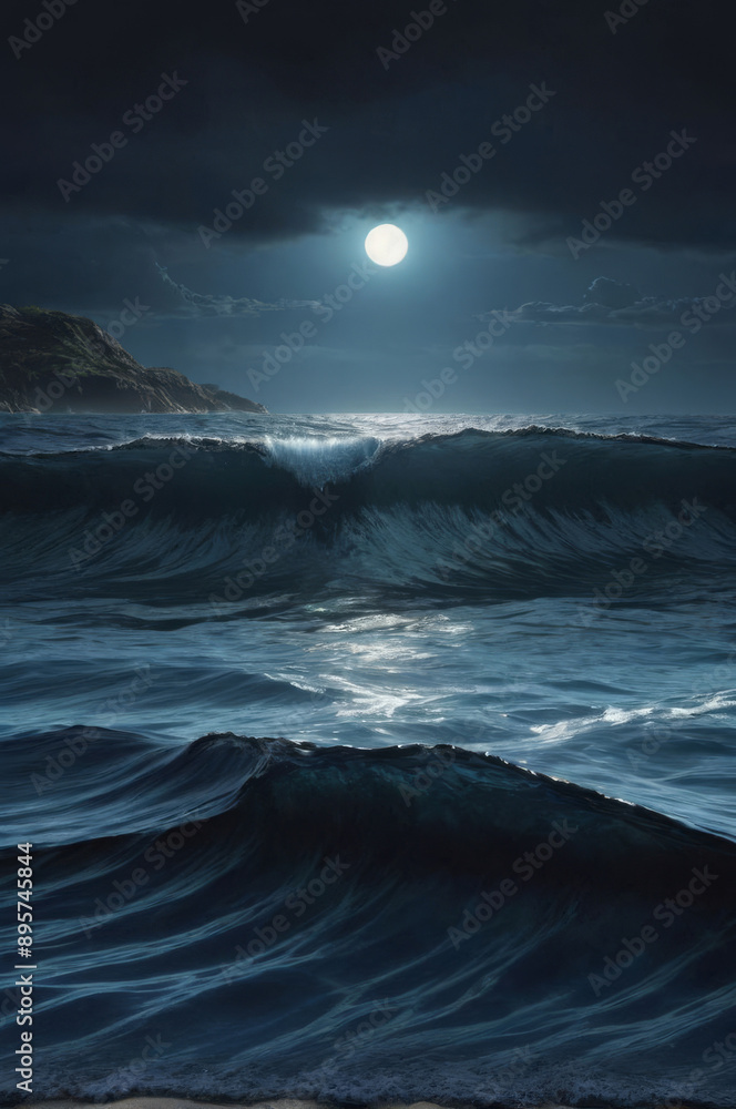 Fototapeta premium Ocean waves on the background of a beautiful sunset. 