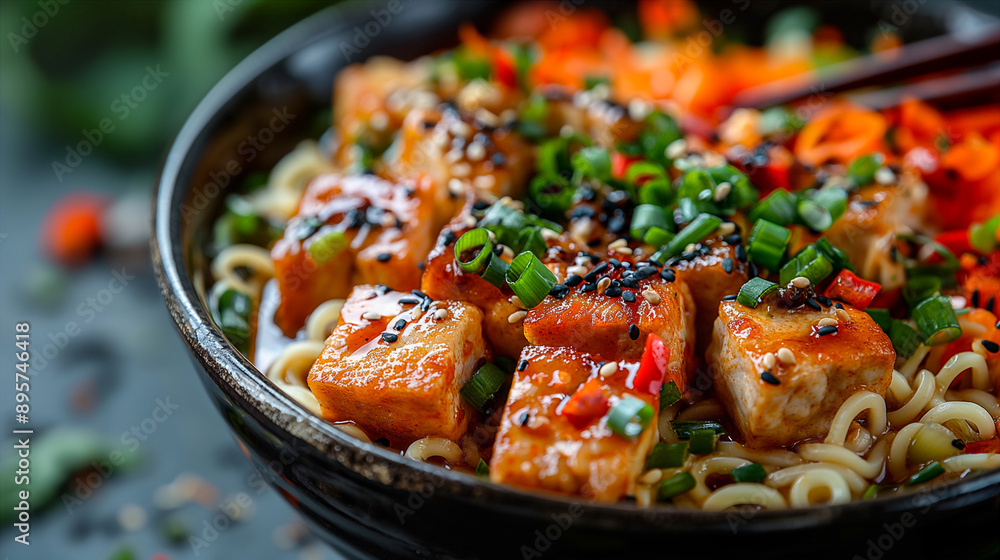 Ramen Noodles With Vegetables and Sesame Seeds. Generative AI Ramen Noodles With Vegetables and Sesame Seeds. Generative AI
