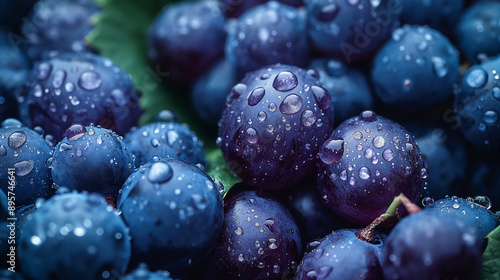 Wallpaper Mural Close-Up of Dewy Grapes With Green Leaf. Generative AI Torontodigital.ca