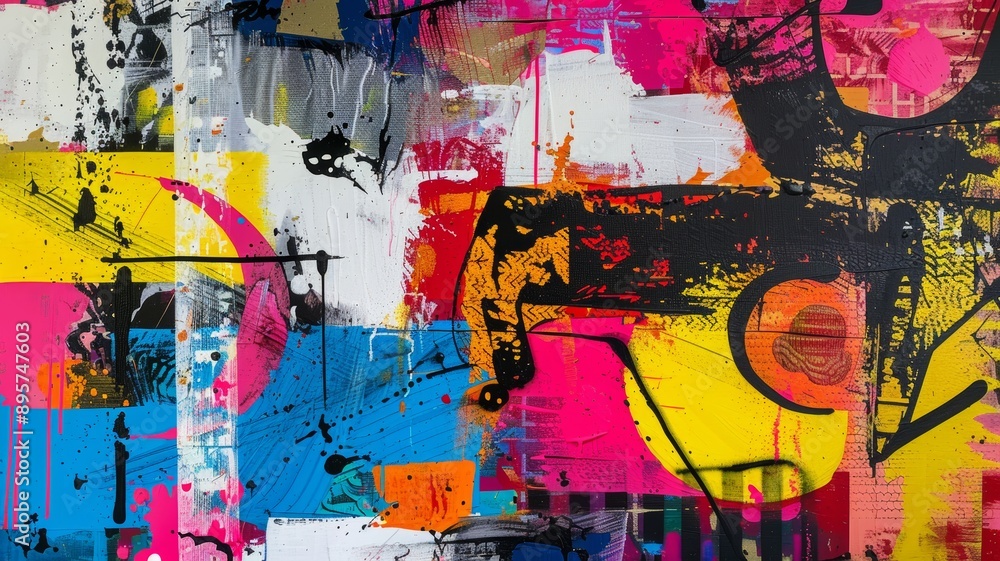 Fototapeta premium Abstract Contemporary Artwork Featuring Bold Vibrant Colors and Dynamic Brush Strokes
