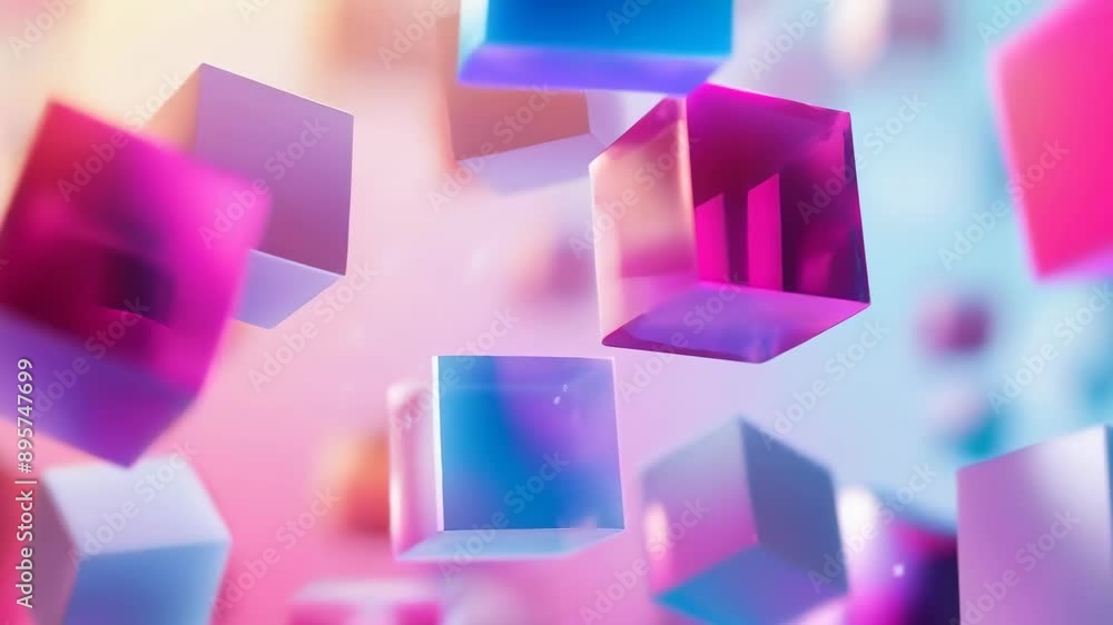 A vibrant scene featuring colorful 3D cubes floating in a soft pastel ...