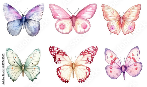 Butterflies clipart set. Pink butterfly. Girl baby shower design elements. Party invitation, birthday celebration. Spring or summer decoration