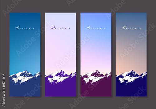 Set of mountain, hill and forest landscape view background vector illustration. Beauty nature horison for cover, poster, cards and prints.