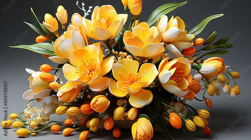 High angle beautiful freesias arrangement High angle beautiful freesias arrangement