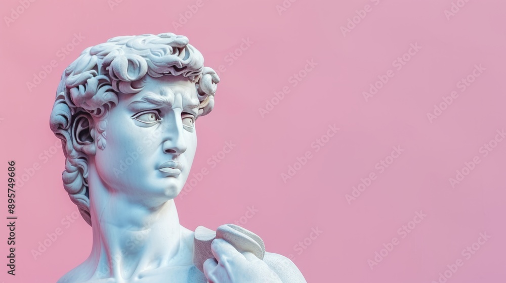 White gypsum statue of on pink background