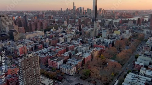 Aerial view city view of buildings and skyscrapers rooftops in New York City. Nolita district. photo