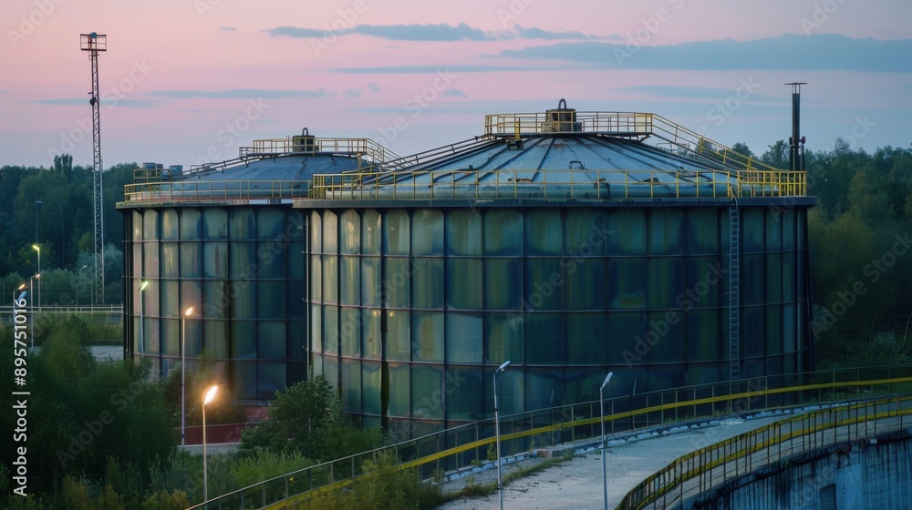 Obraz premium Storage Tank for Fuel and Oil. Crude, Gasoline, and Diesel Storage Concept