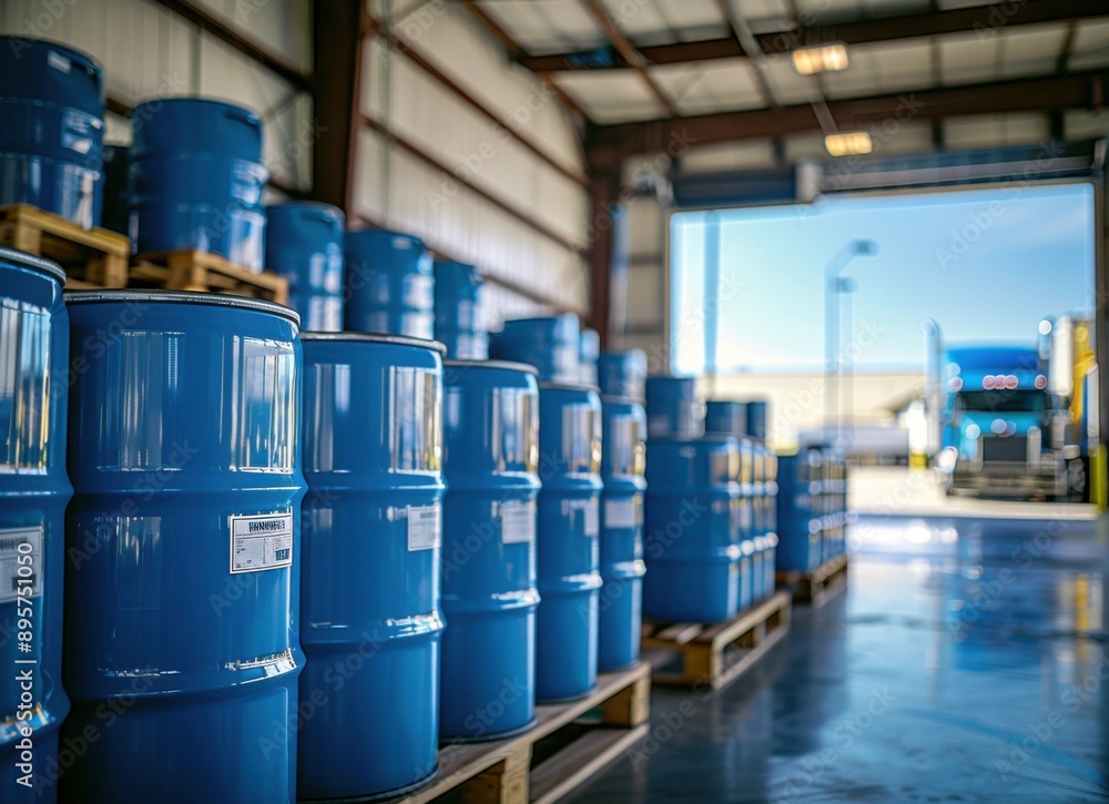 Blue Barrels in a Warehouse Blue Barrels in a Warehouse