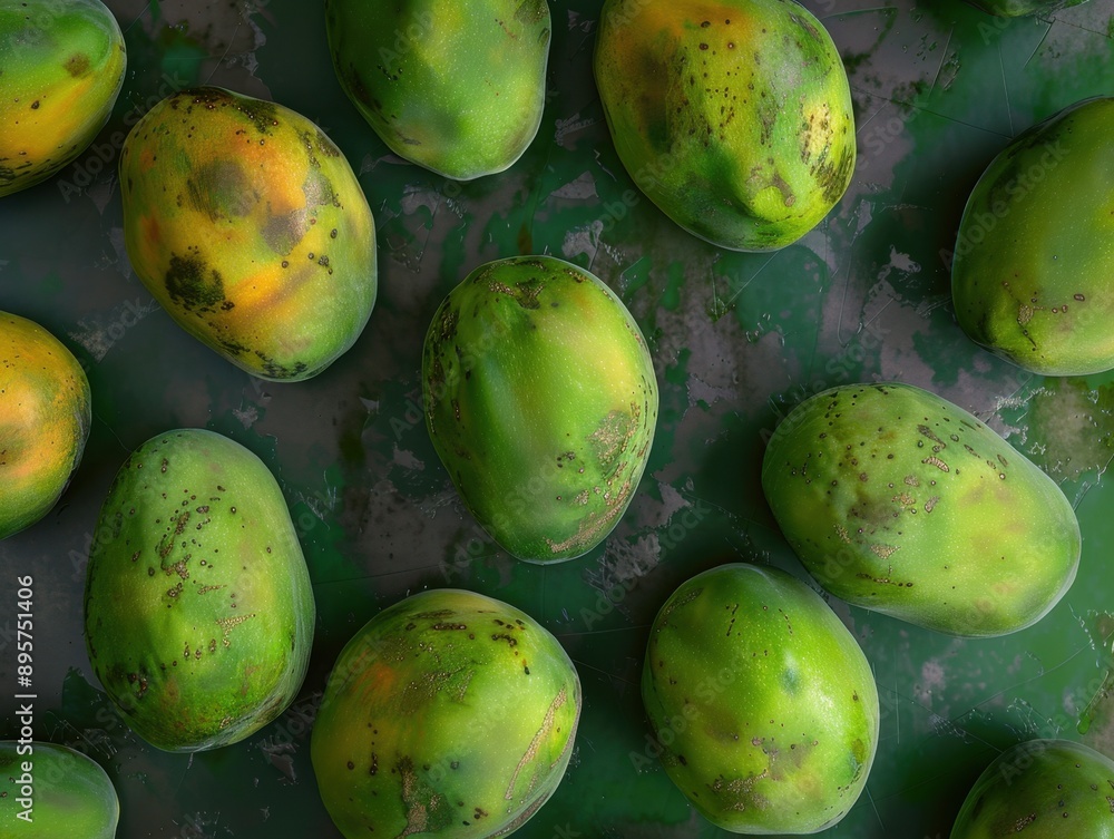 A collection of fresh green mangos, ready for consumption. A vibrant and appetizing display often found at farmers' markets or fruit stands. A collection of fresh green mangos, ready for consumption. A vibrant and appetizing display often found at farmers' markets or fruit stands.