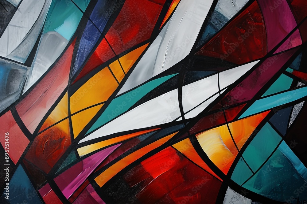 A striking abstract design resembling stained glass with bold, contrasting colors and dynamic shapes, creating a vibrant and eye-catching visual masterpiece. A striking abstract design resembling stained glass with bold, contrasting colors and dynamic shapes, creating a vibrant and eye-catching visual masterpiece.