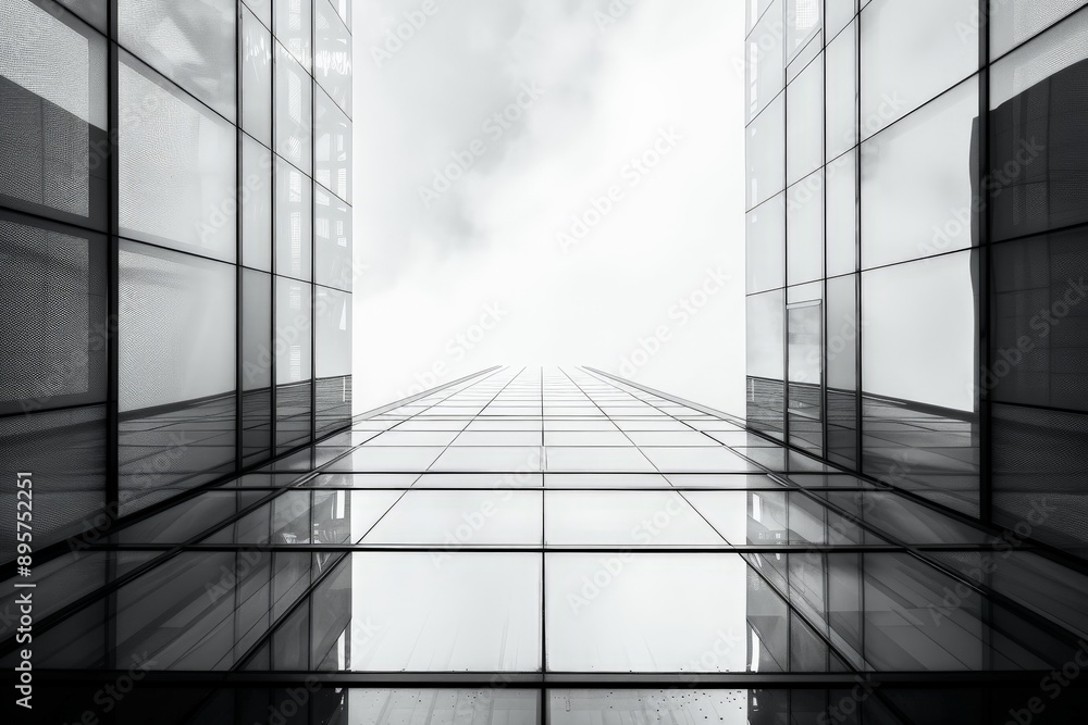 View from below of a modern glass skyscraper reflecting the sky, emphasizing the blend of urban architecture and natural beauty in a sleek, vertical design. View from below of a modern glass skyscraper reflecting the sky, emphasizing the blend of urban architecture and natural beauty in a sleek, vertical design.