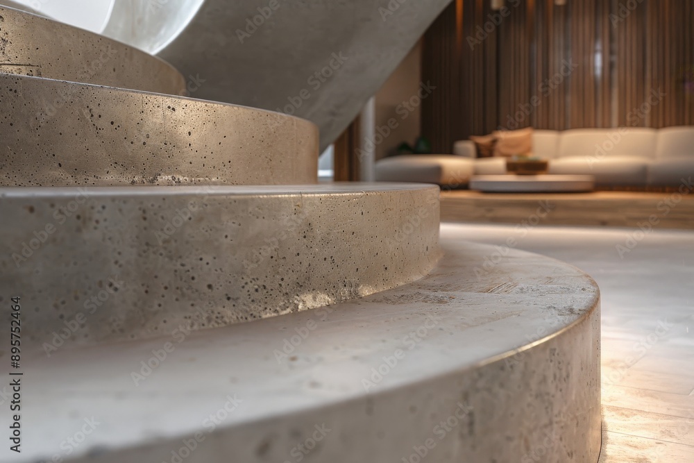 A stunning spiral concrete staircase creates a focal point in a contemporary luxury interior, combining raw materials and sophisticated design elements for a unique look. A stunning spiral concrete staircase creates a focal point in a contemporary luxury interior, combining raw materials and sophisticated design elements for a unique look.